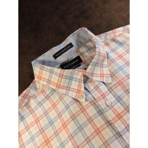 Paul Fredrick Mens 18x34 Classic Fit Non-Iron Cotton Plaid Dress Shirt White